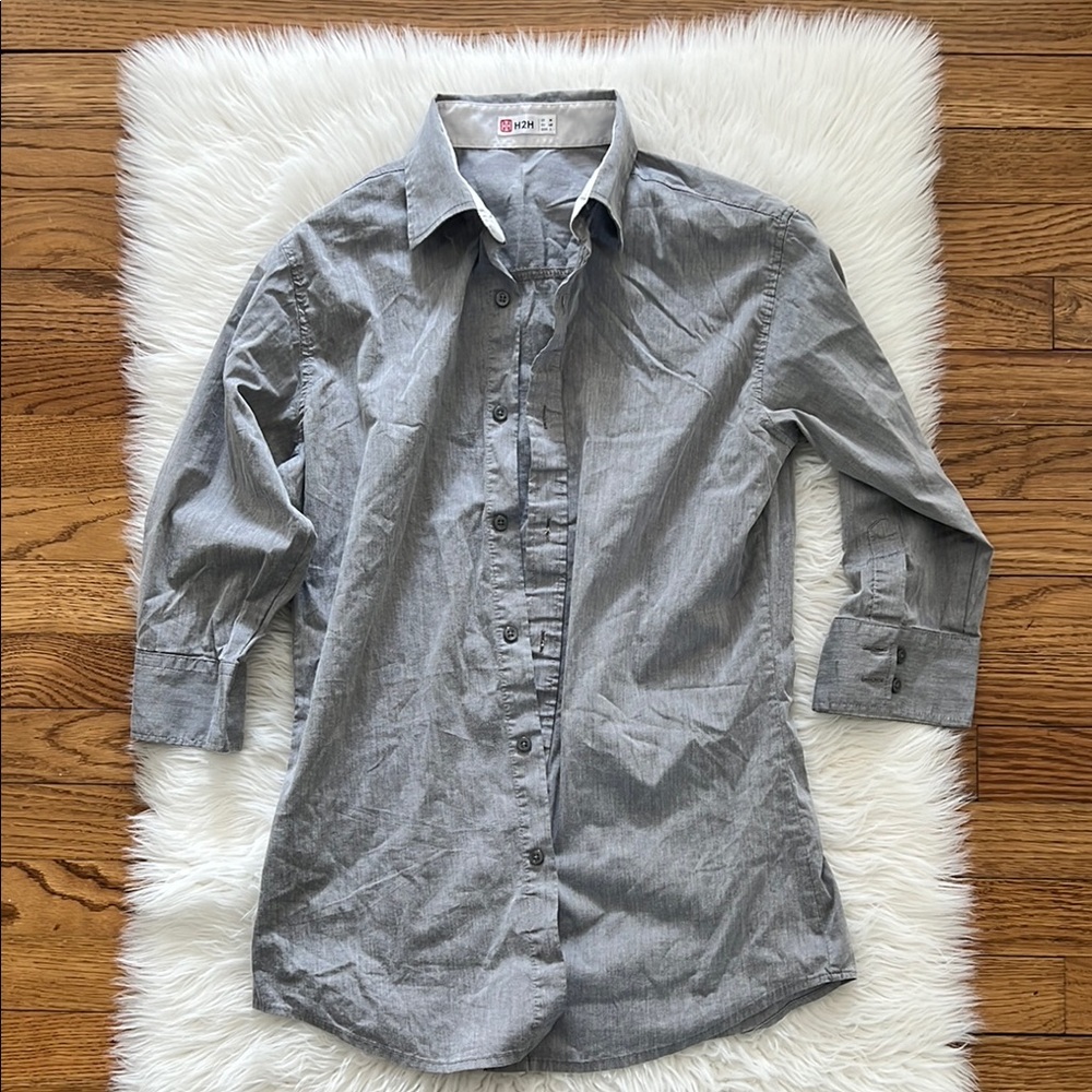 H2H gray slim fit button down shirt